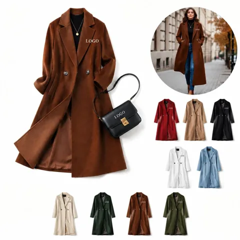 Women's Mid-Length Wool Blend Coat with Lapel Collar