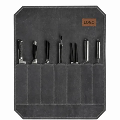 Canvas Rollup Knife Storage Bag with Tie Closure