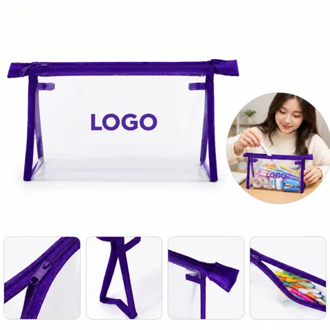 Transparent Zippered Pencil Pouch for Stationery Storage
