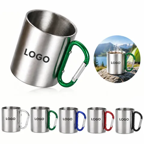 Stainless Steel Travel Mug with Carabiner Clip Handle