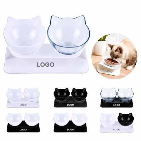 Raised Stainless Steel Double Bowl Pet Feeder with Non-Slip