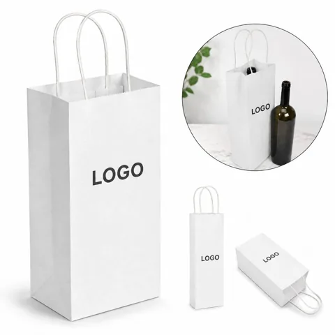 White Kraft Paper Wine Gift Bags for Bottles