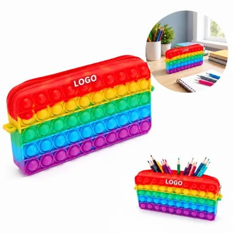 Rainbow Silicone Pencil Container Bubble Texture Desk