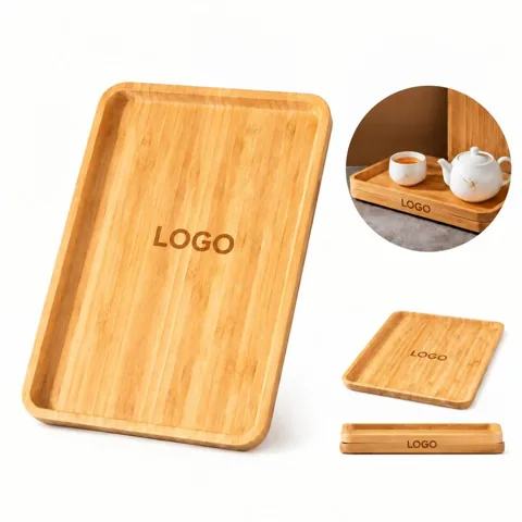 Rectangular Bamboo Tray with Raised Edges for Serving