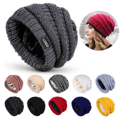 Satin-Lined Knitted Winter Hat for Warmth