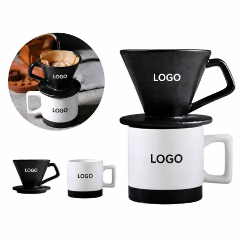Ceramic Pour-Over Brewer and Cup Set for Single Serve