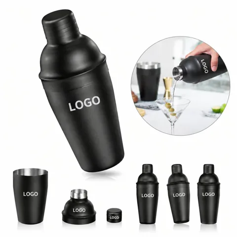 Engraved Matte Black Cocktail Shaker Set