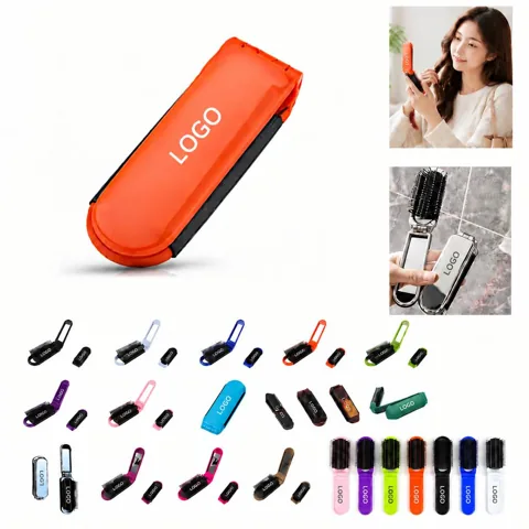 Compact Folding Hairbrush with Built-in Mirror for Travel