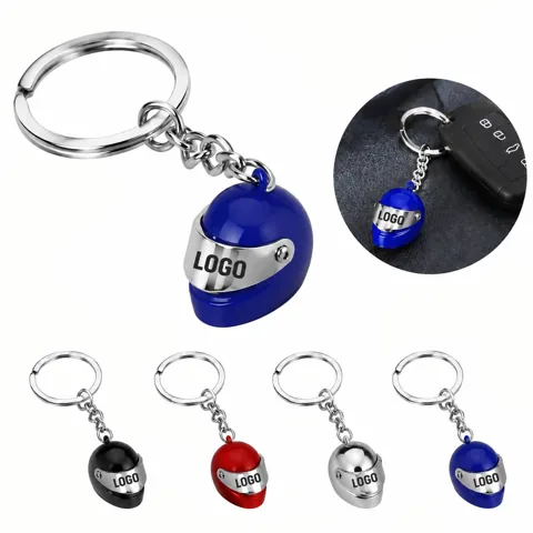 Mini Metal Motorcycle Helmet Keychain