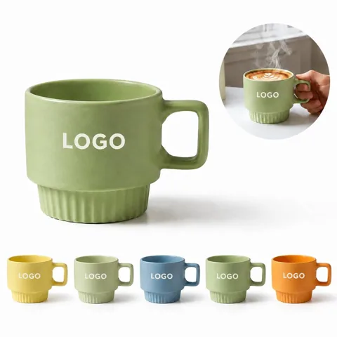 Stackable Ceramic Coffee Mug Cream Glazed Space-Saving