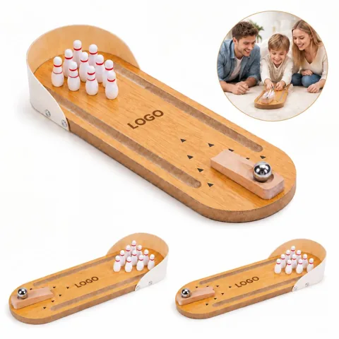 Compact Wooden Tabletop Bowling Game for Kids and Family