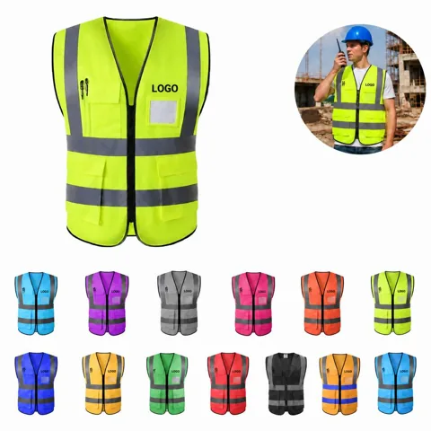 High-Visibility Work Vest with Reflective Strips and Pockets