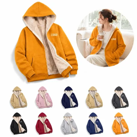 Women's Hooded Fleece Lined Zip Jacket for Cold Weather