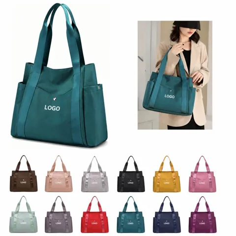 Multi-Pocket Nylon Tote Bag for Work and Travel