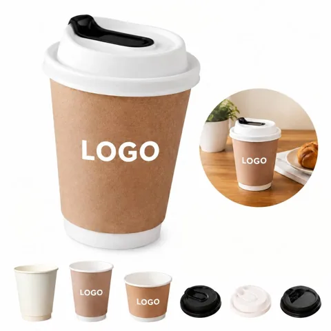 Disposable Insulated Paper Cup with Lid for Hot Cold Drinks
