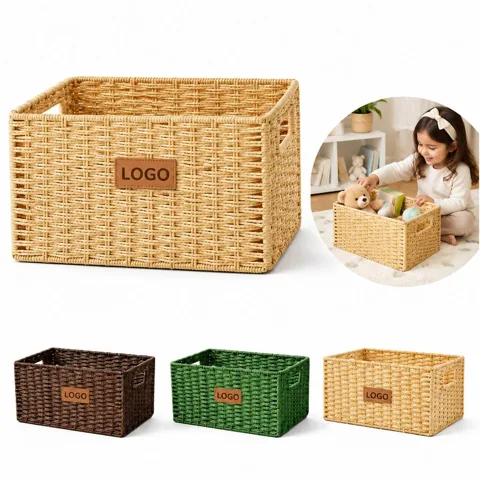 Woven Wicker Storage Basket for Home Organization