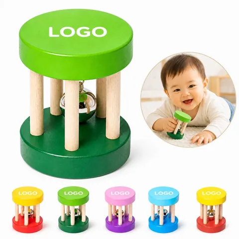 Colorful Wooden Baby Rattle Sensory Toy for Infants