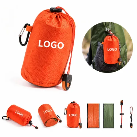 Emergency Thermal Sleeping Bag with Whistle and Carabiner