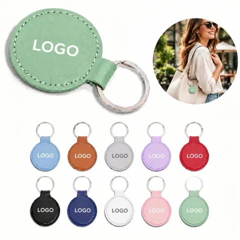 Round PU Leather Keychain with Metal Ring