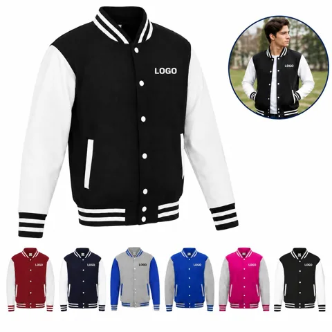 Youth Varsity-Style Snap Jacket with Faux Leather Sleeves