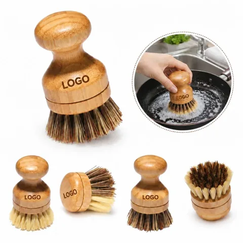 Eco-Friendly Bamboo Sisal Spiral Scrub Brush for Dishes