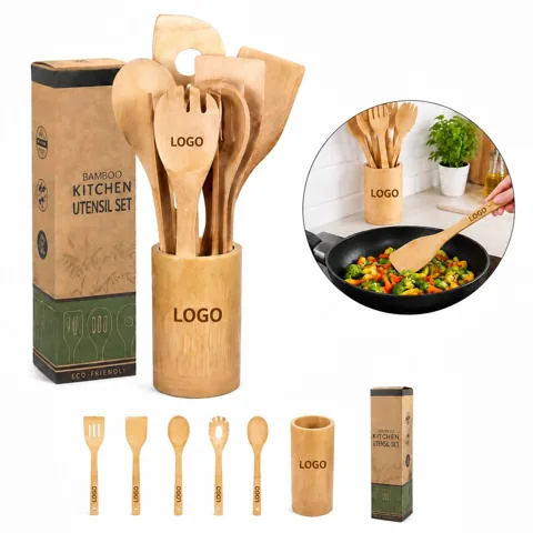5-Piece Natural Bamboo Kitchen Utensil Set