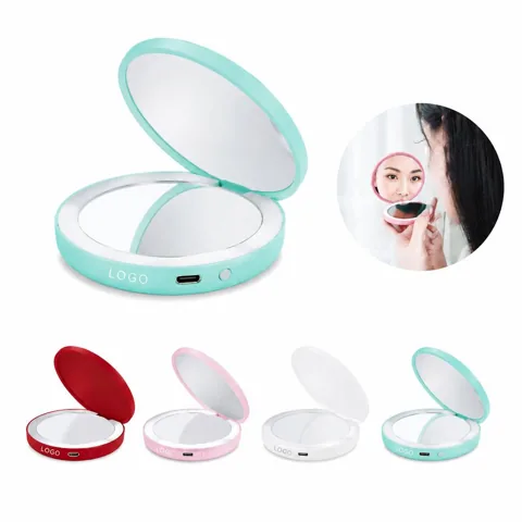 Round LED Makeup Mirror with USB Charging and Adjustable