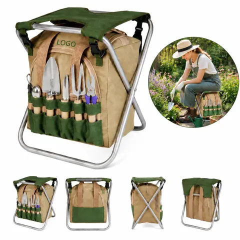 Folding Garden Seat with Built-In Tool Storage