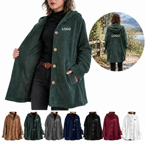 Women's Corduroy Hooded Sweatshirt Casual Layering Pullover