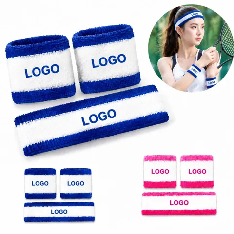 Striped Embroidered Sweatband Set for Workouts