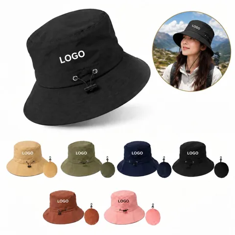 Packable Nylon Wide-Brim Bucket Hat for Outdoor Travel