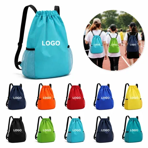 Lightweight Oxford Drawstring Backpack with Front Pocket