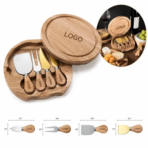 Round Cheese Board Set with Knife and Spreader 5-Piece