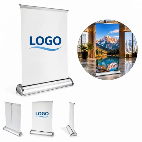 Compact Tabletop Roll-Up Display for Presentations and