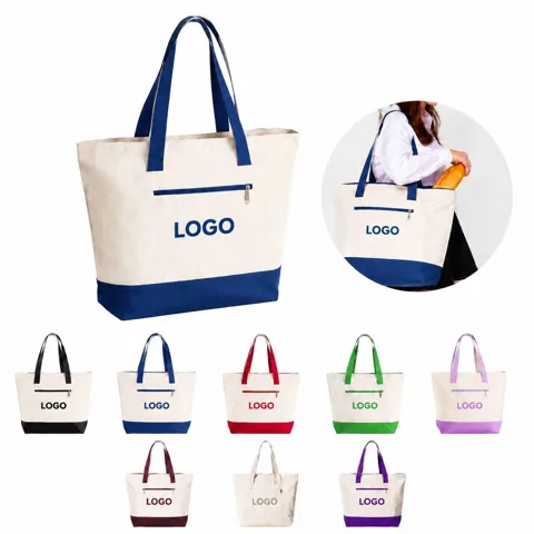 Cotton Canvas Zip Carryall Tote for Daily Use