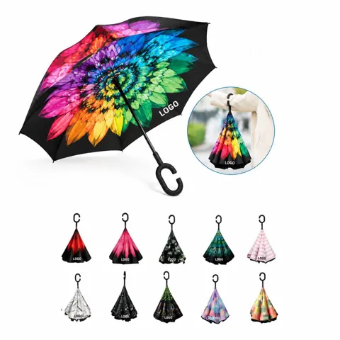 C-Shaped Handle Reverse Fold Car Umbrella