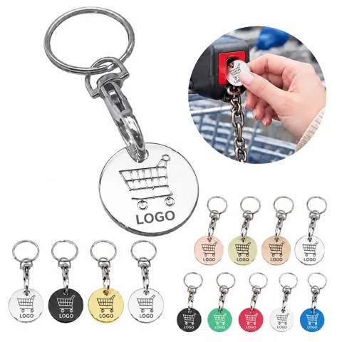 Metal Shopping Trolley Coin Token Keychain