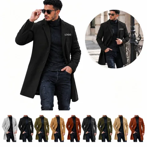 Winter Wool Blend Button Front Coat for Men