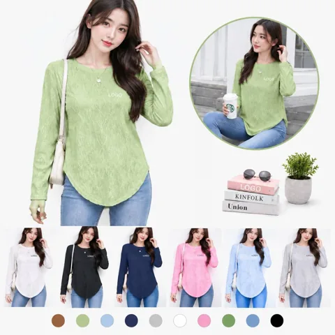 Round Neck Top with Curved Hem for Casual Wear