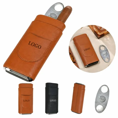 Portable Cedar-Lined Leather Cigar Case for 3