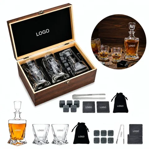 Handcrafted Crystal Whiskey Decanter with 2 Glasses Gift Set