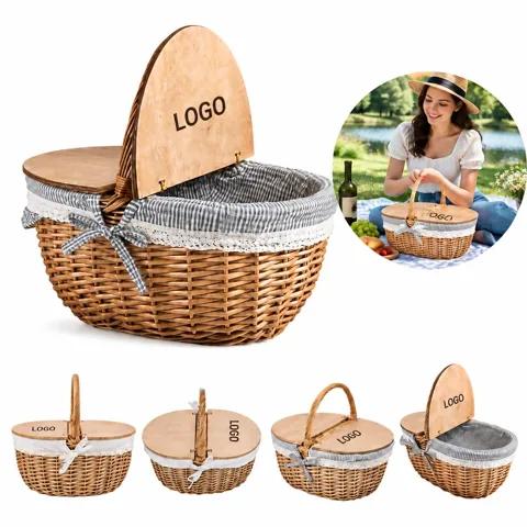 Vintage Woven Outdoor Picnic Basket for Meals