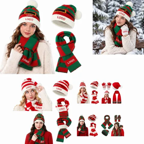 Christmas Knit Hat and Scarf Set Winter Warm Gift for Adults