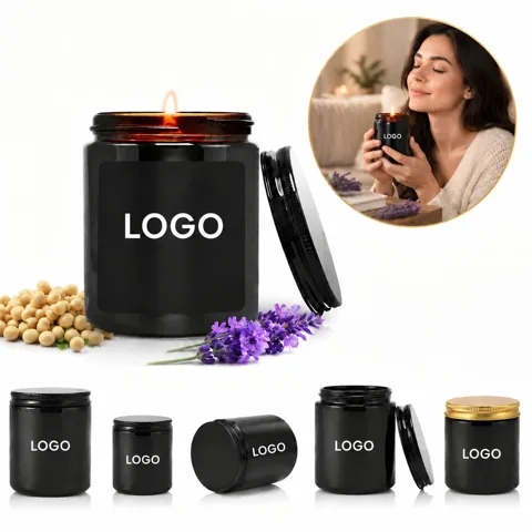 Soybean Wax Candle in Black Glass Jar
