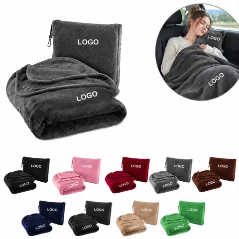 Soft Flannel Foldable Travel Pillow Blanket for Neck Support