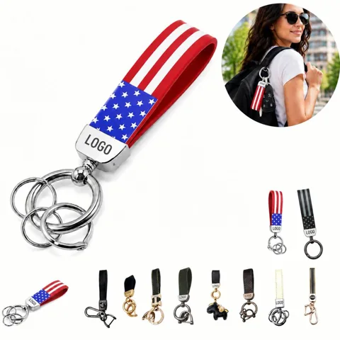 Detachable American Flag PU Keychain