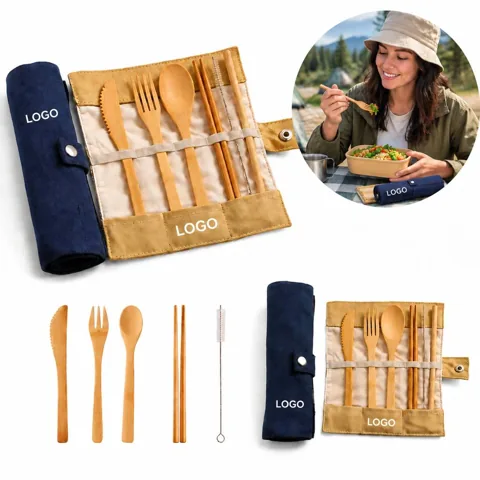 Portable Reusable Bamboo Cutlery Set with Case