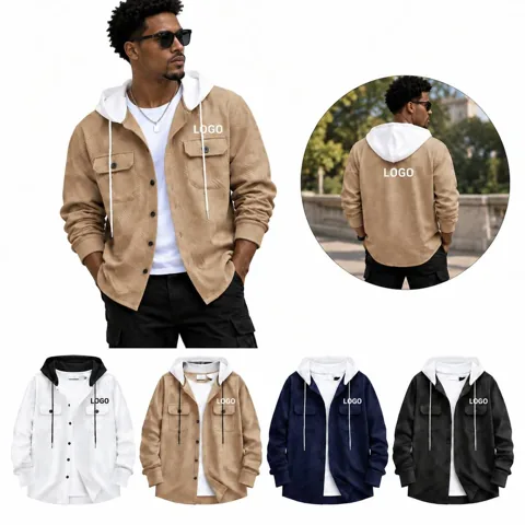 Jacquard Pocket Hoodie with Button Placket