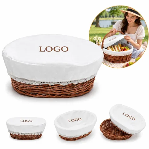 Handwoven Natural Rattan Basket for Picnics and Storage