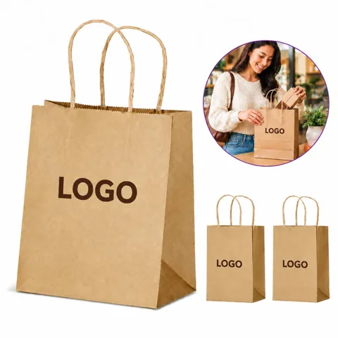 Recyclable Natural Kraft Paper Shopping Bags for Retail